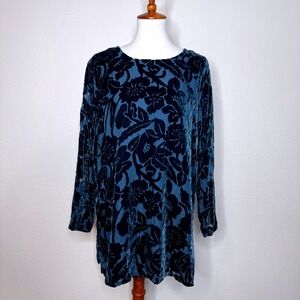 SILK LORE NWT Beth Terrell‎ Burnout Velvet Silk Blend Tunic LG Blue Whimsigoth
